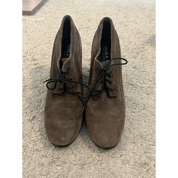 Paola Ferri By Alba Moda Tan Suede Leather Lace-Up Oxford Block Heel Booties 39 - Picture 2 of 12